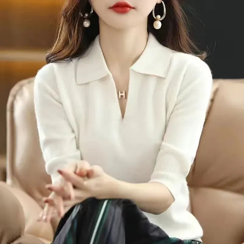 Nukty Women's Knitted V-Neck Sweater - Autumn Winter Warm Casual Pullover