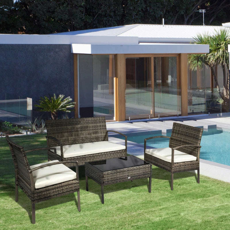 Outsunny 4-Piece Patio Furniture Set with Rattan Chairs and Glass Table