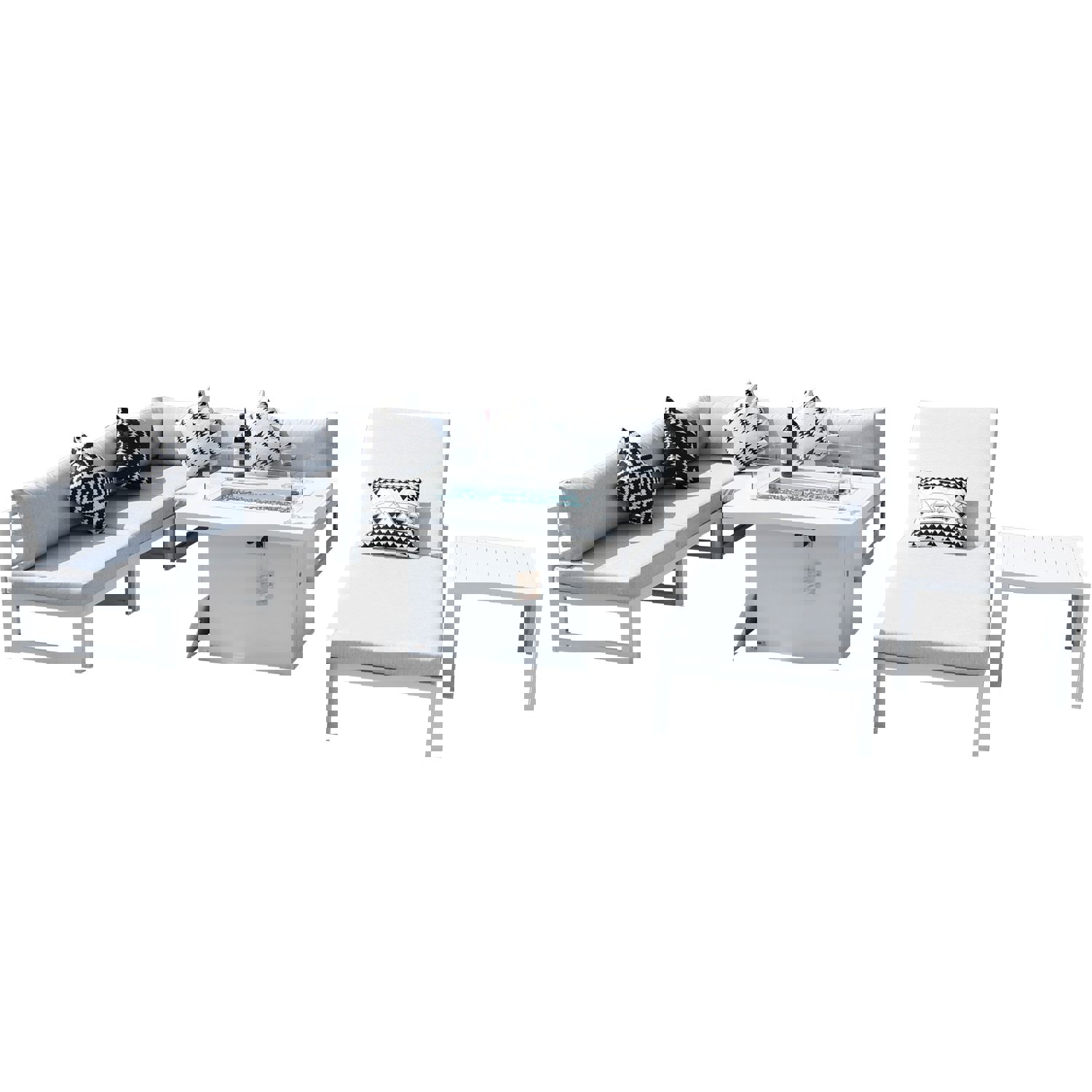 La Jolla White Outdoor Aluminum Sectional Sofa with Fire Pit - 6 Seat