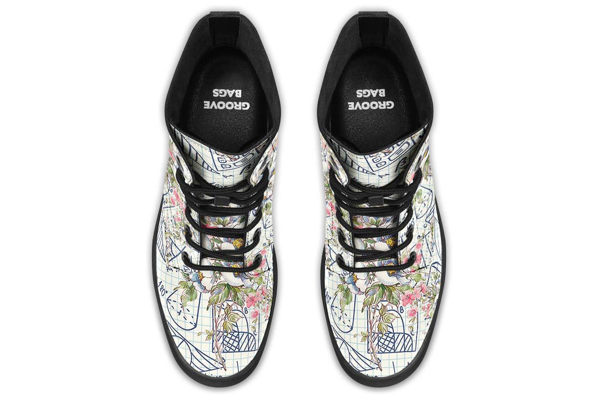 Floral Math Symbols Boots - Custom Printed Vegan Faux Leather Boots