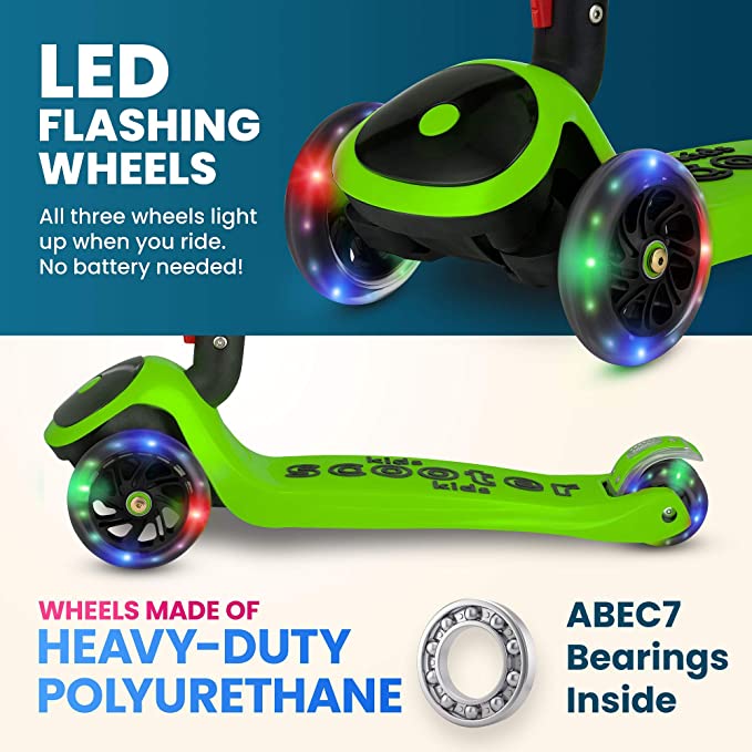 Y200 Adjustable Height Foldable Kick Scooter for Kids with LED Light Wheels