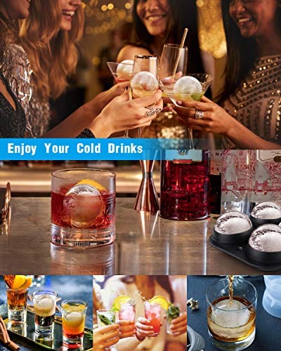 Large Ice Cube Trays Ice Ball Maker with Lids Combo (Set of 2) - Silicone Sphere & Square Flexible Ice Molds for Cocktails, Whiskey, Juice & Drinks - Reusable & BPA Free