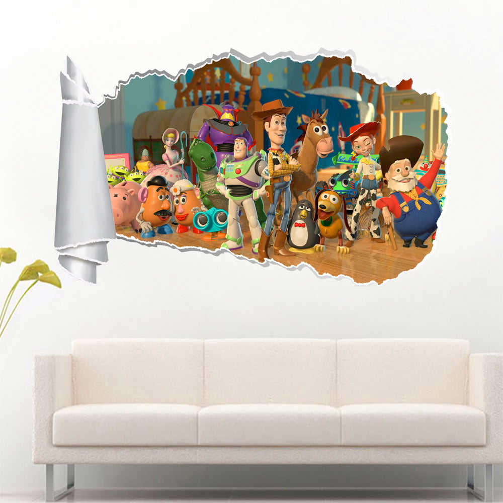 Toy Story Buzz Woody 3D Torn Paper Hole Ripped Effect Decal Wall Sticker WT241