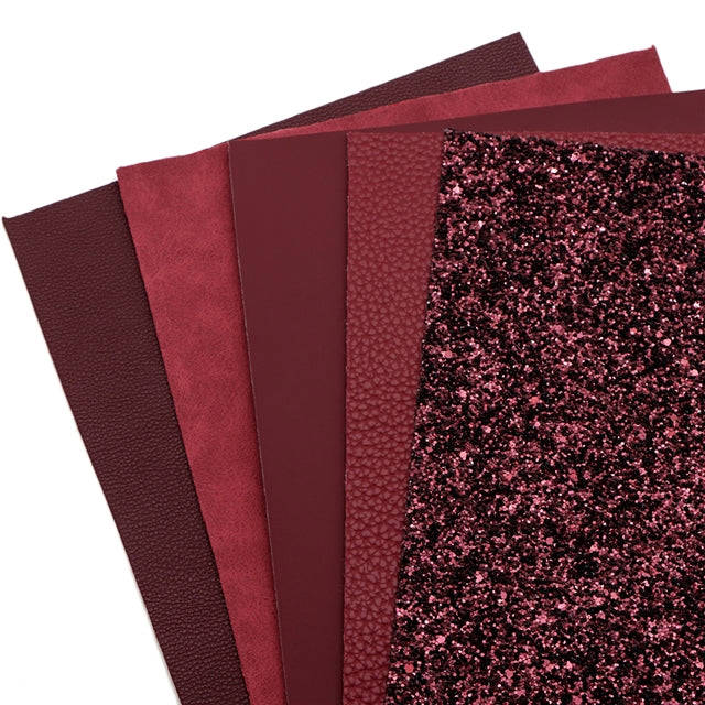 Wine Red Faux Leather Sheet Pack (5 Sheets) for DIY Crafts