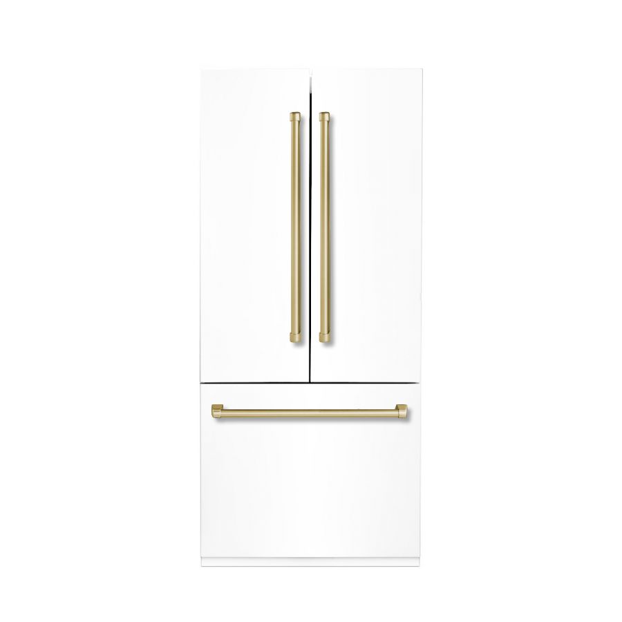 Hallman 36 Built-In French Door Refrigerator with Brass Trim and Automatic Ice Maker