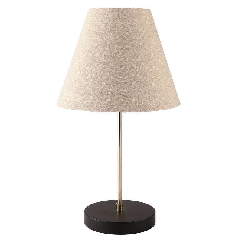 BTR CRAFTS Silver Rod With Black Wooden Base Table Lamp (Conical Lampshade)