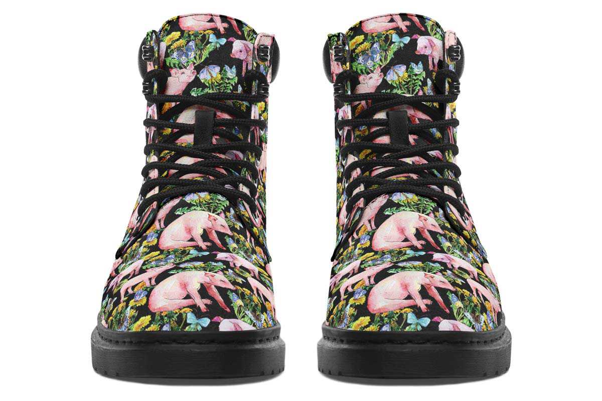 Floral Pig Classic Vibe Boots - Custom Printed Vegan Boots