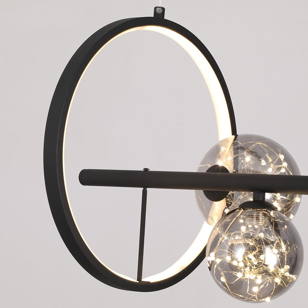 Modern 7-Light Black Kitchen Island Pendant with Glass Globe Shades