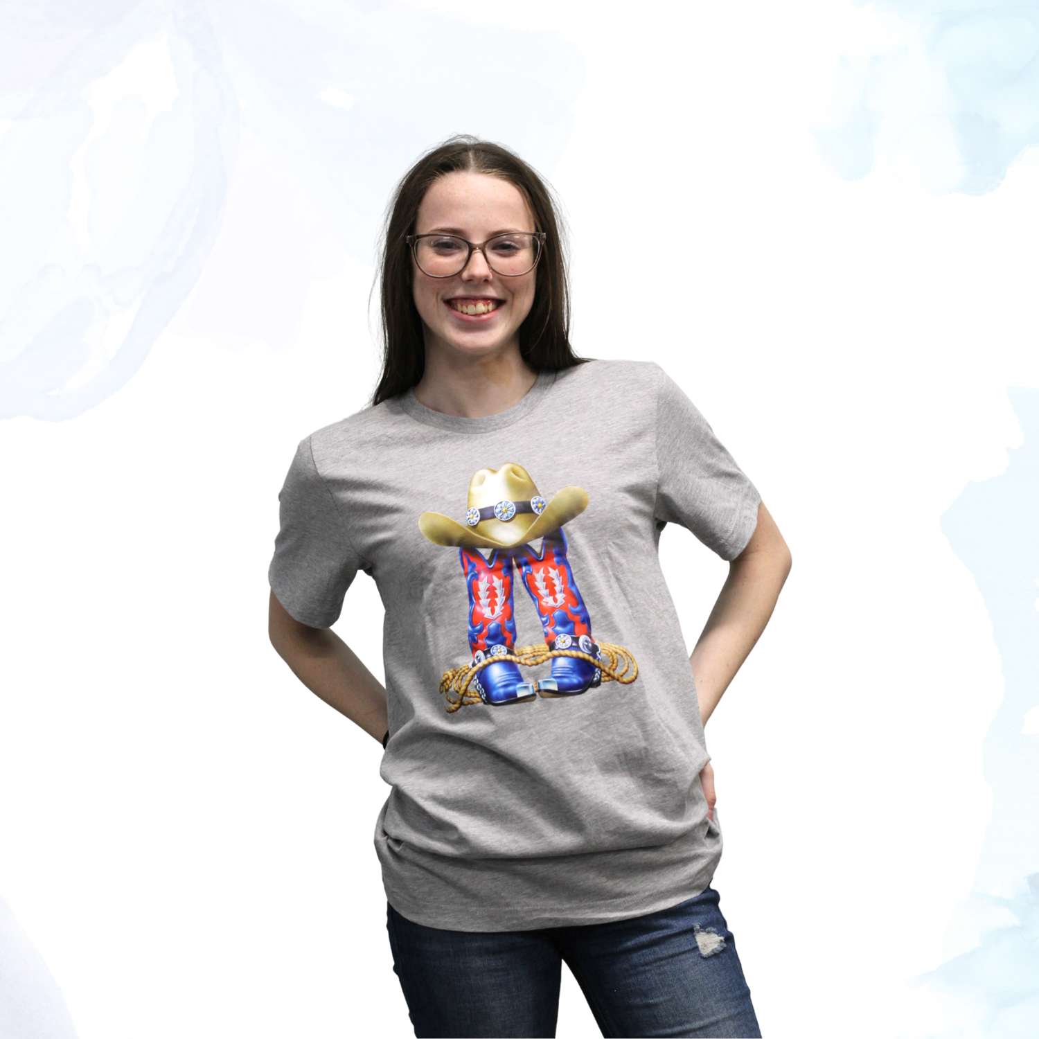 Bella+Canvas Cowgirls Boots & Hat Gray T-Shirt