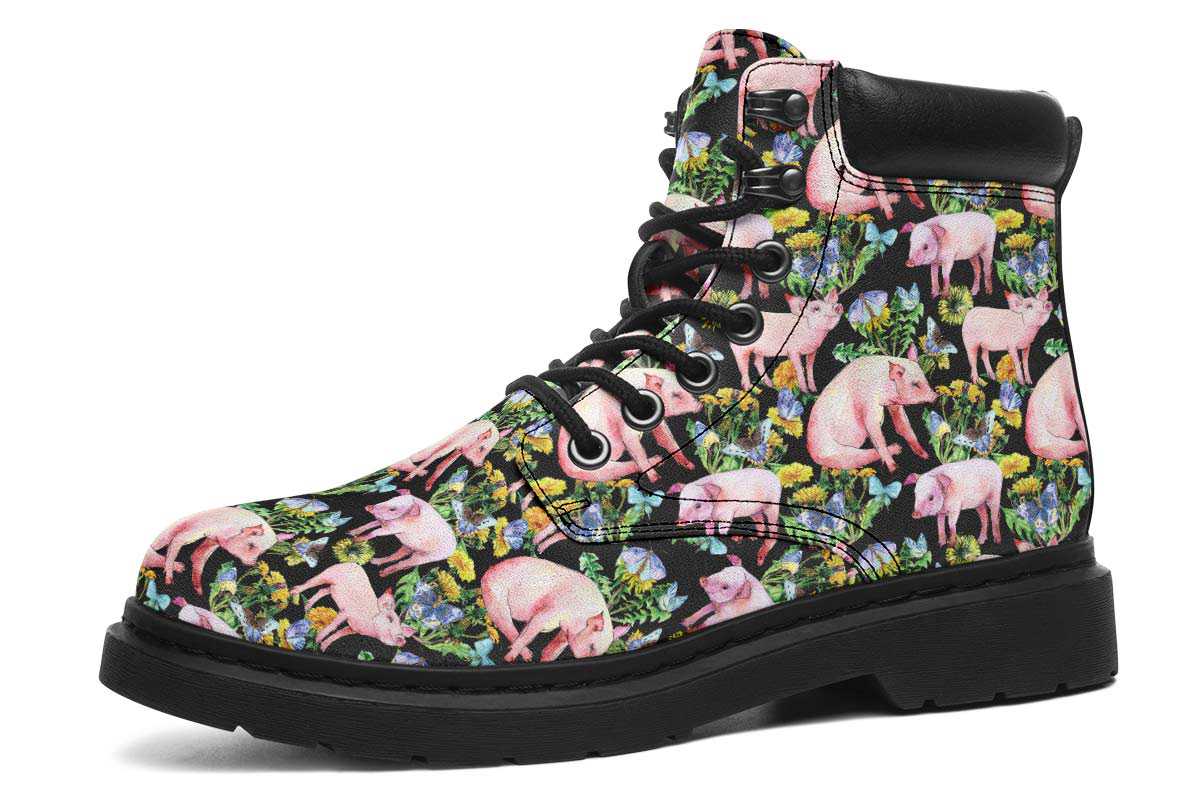 Floral Pig Classic Vibe Boots - Custom Printed Vegan Boots