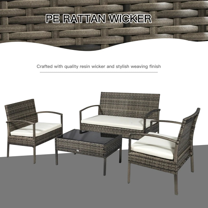 Outsunny 4-Piece Patio Furniture Set with Rattan Chairs and Glass Table