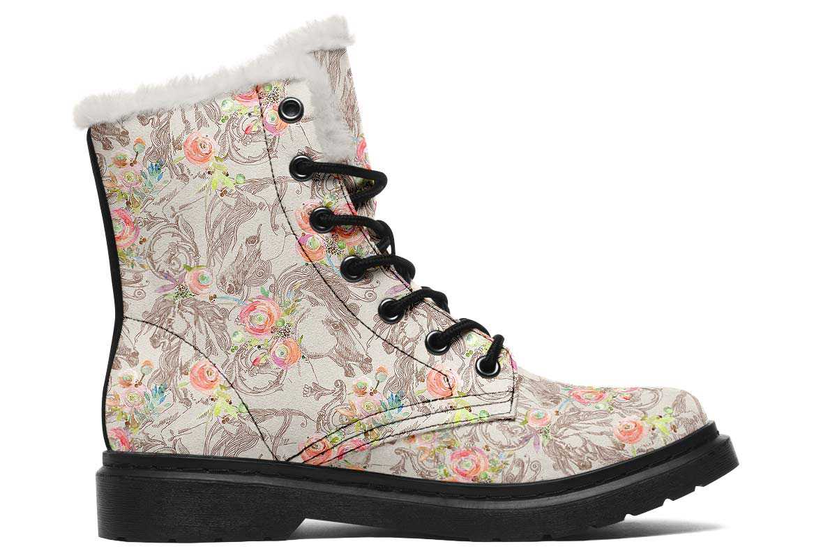 Floral Horse Winter Boots - Custom Printed, High-Quality Microsuede with Memory Foam Insoles