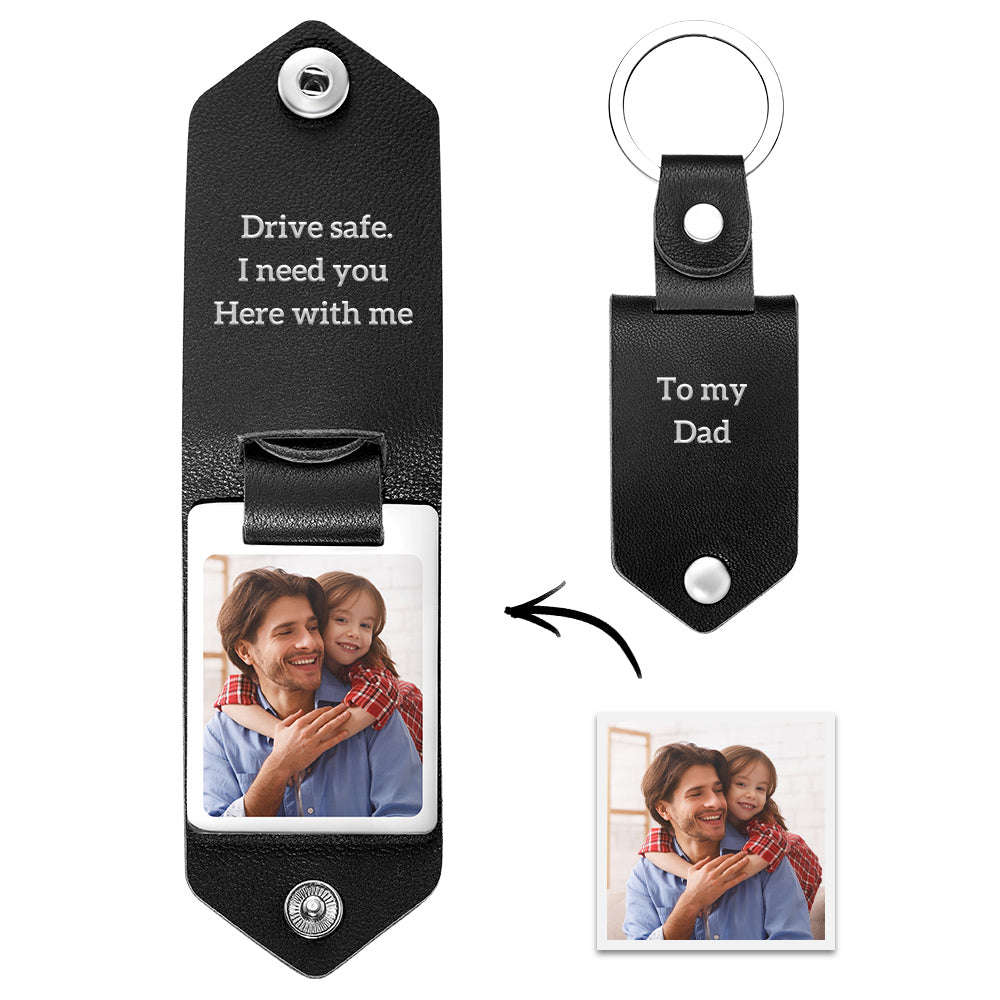 Custom Engraved Leather Photo Keychain - Personalized Anniversary & Gift Keychain