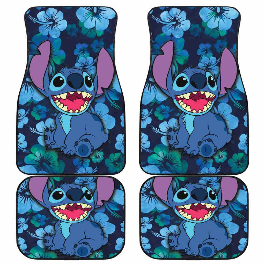 Stitch Car Floor Mats Hawaii Flowers - Custom Printed Waterproof Car Accessories