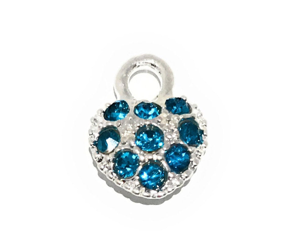 Silver Plated Rhinestone Heart Charm Pendant for DIY Jewelry