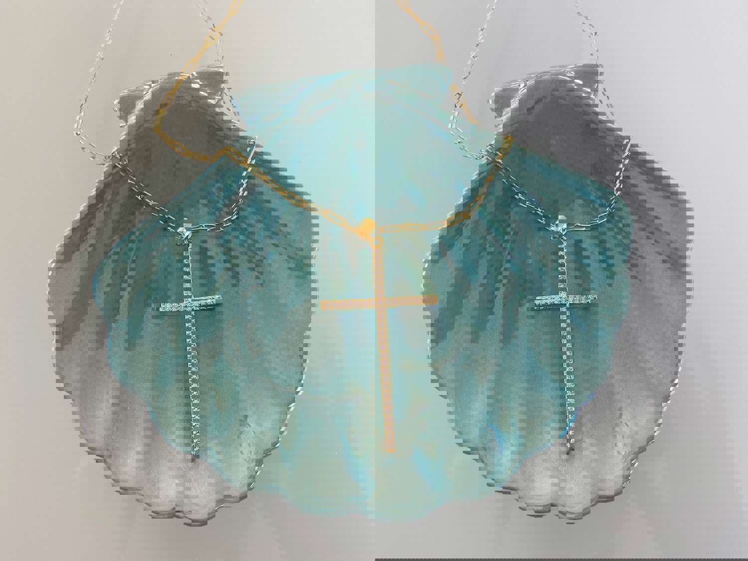 Crystal Cross Pendant Rectangle Link Chain