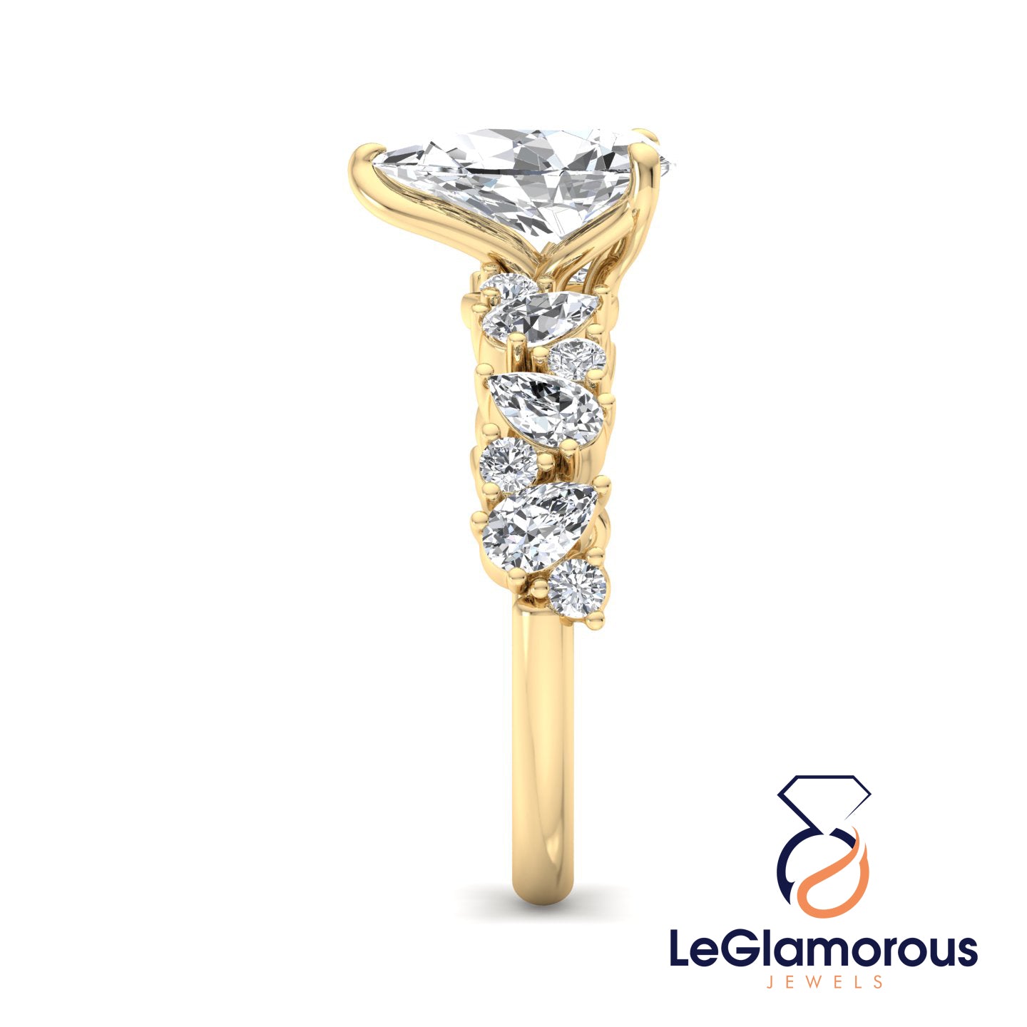 Pear Cut Pave Style Lab Grown Diamond Engagement Ring