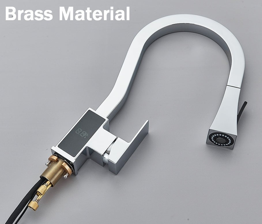 MIRODEMI® Pull Out Digital Temperature Display Flexible Kitchen Faucet
