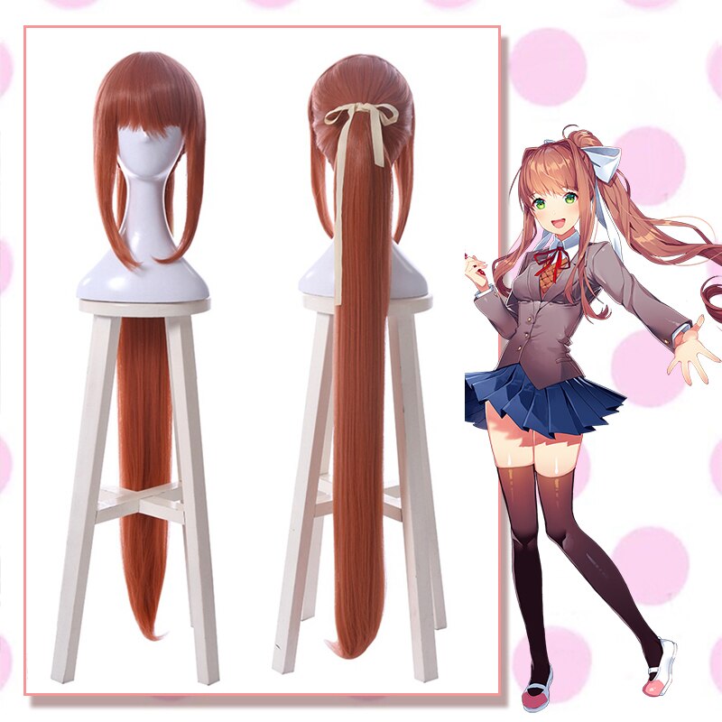 Doki Doki Literature Club Monika Cosplay Wig - Long Red Pony Synthetic Hair Accessory
