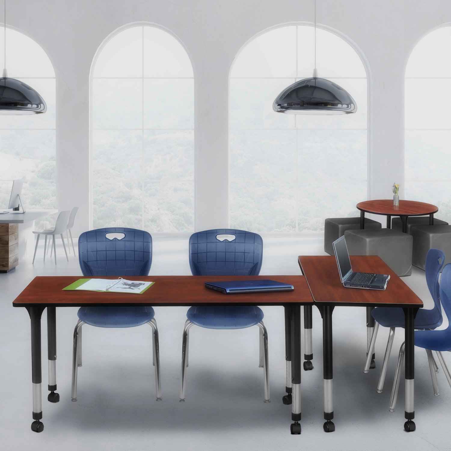 Kee Classroom Table and Chair Package - Adjustable Height Table with 2 Stack Chairs