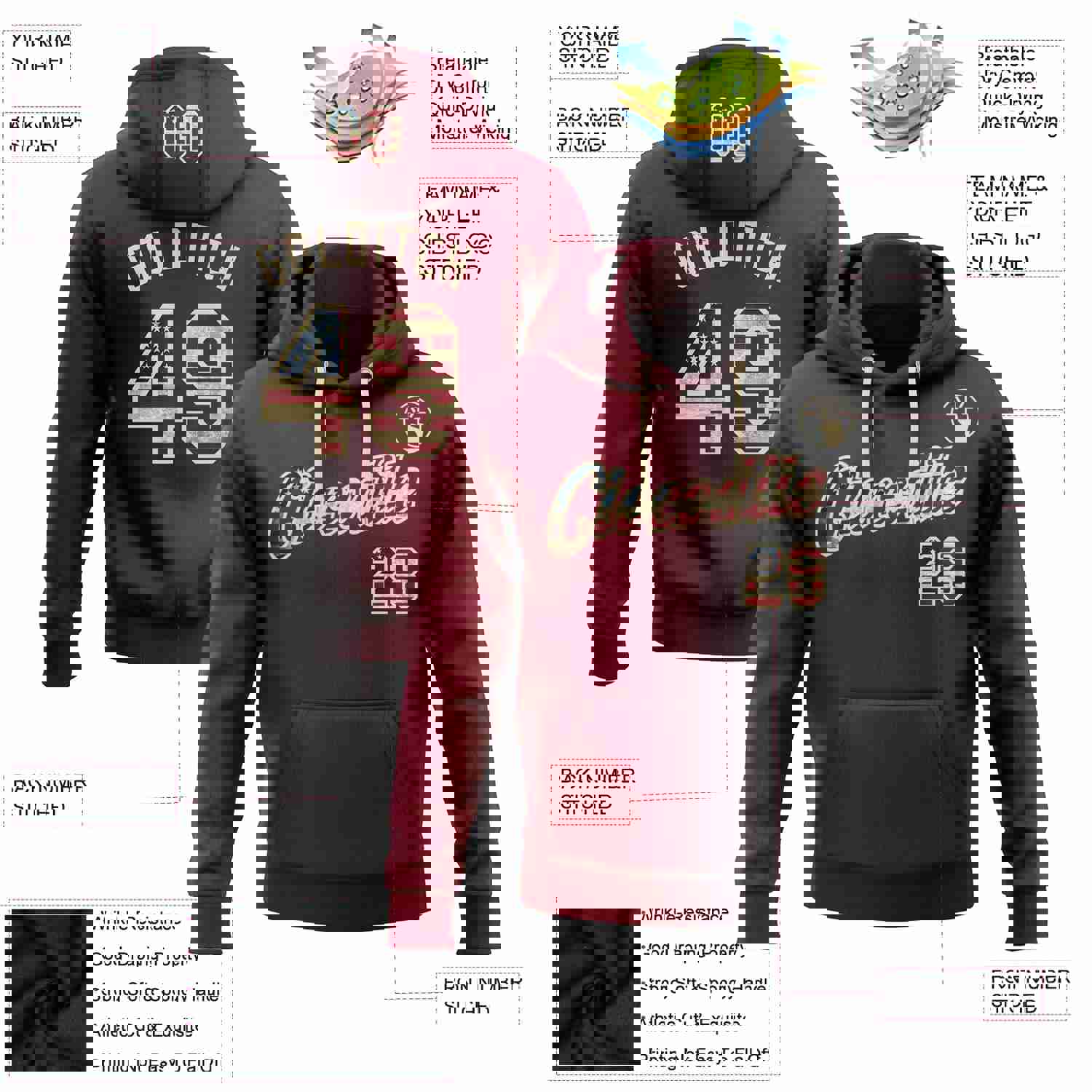 Custom Stitched Black Vintage USA Flag Crimson-City Cream Gradient Fashion Sports Pullover Sweatshirt Hoodie