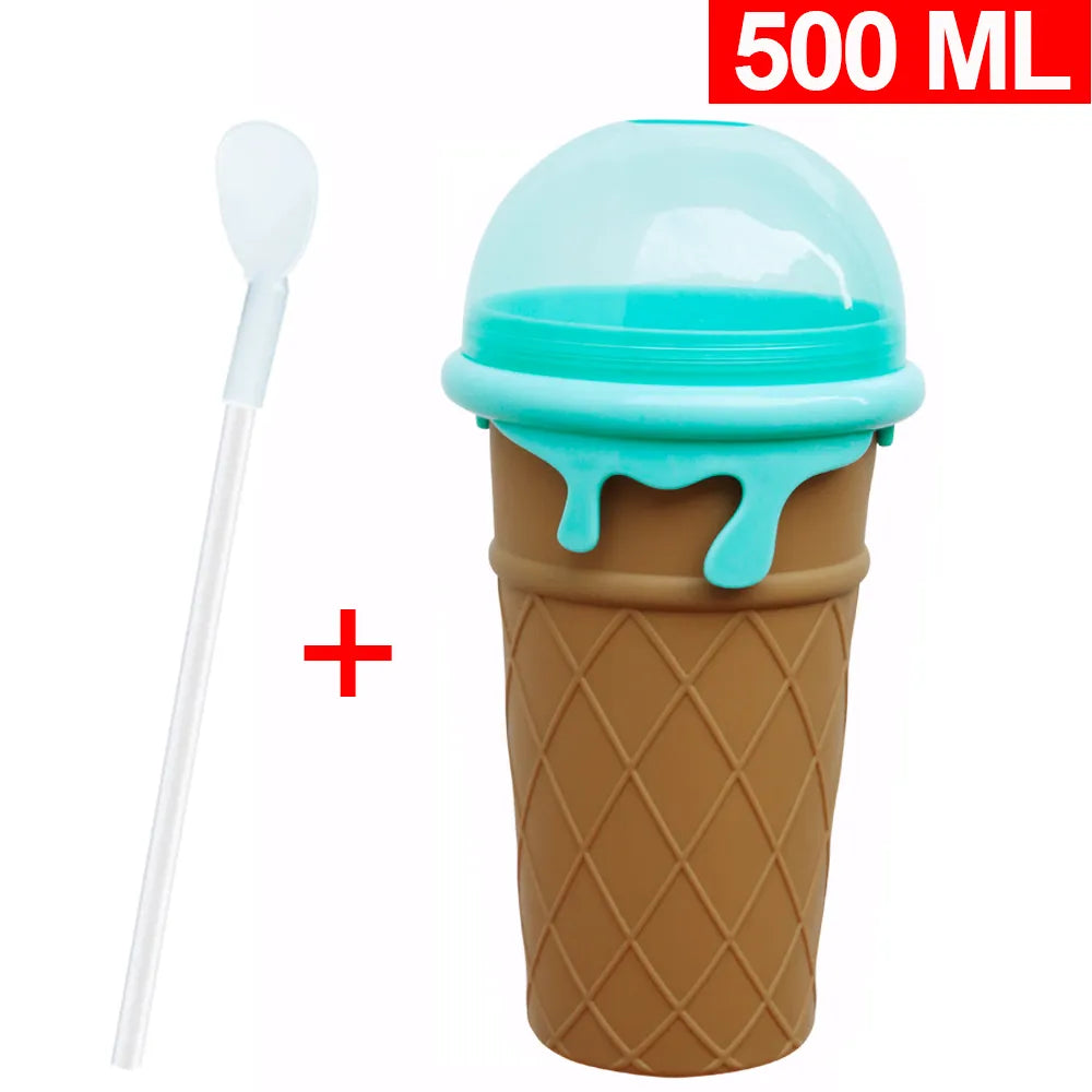 Ice Maker Cup for Smoothies, DIY Ice Cream, Quick Frozen Silicone Squeeze Cooling Milkshake Slushy Machine
