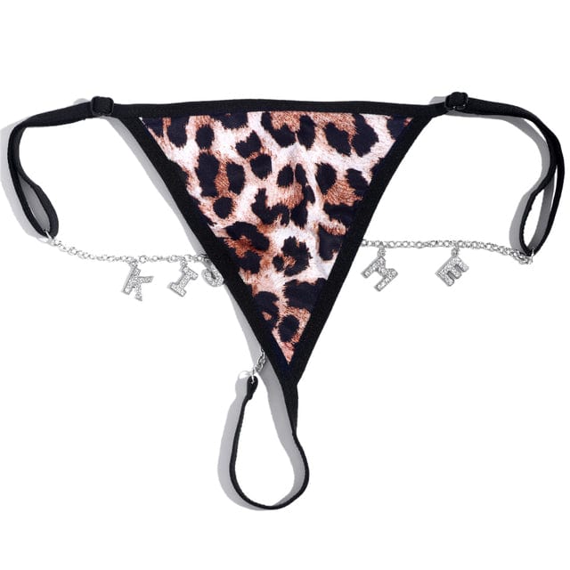 Sexy Leopard Bikini Thong Custom Name Waist Chain for Women - Personalized Crystal Letter Body Jewelry