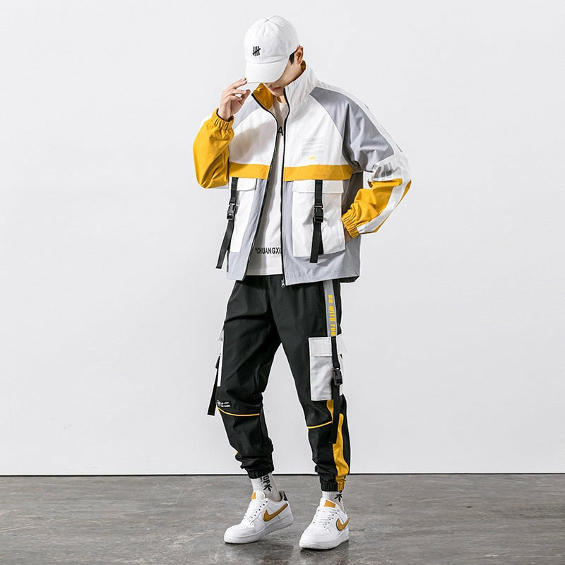 Hip Hop Work Wear Mens Jacket & Pant 2PCs Set Tracksuit Clothing