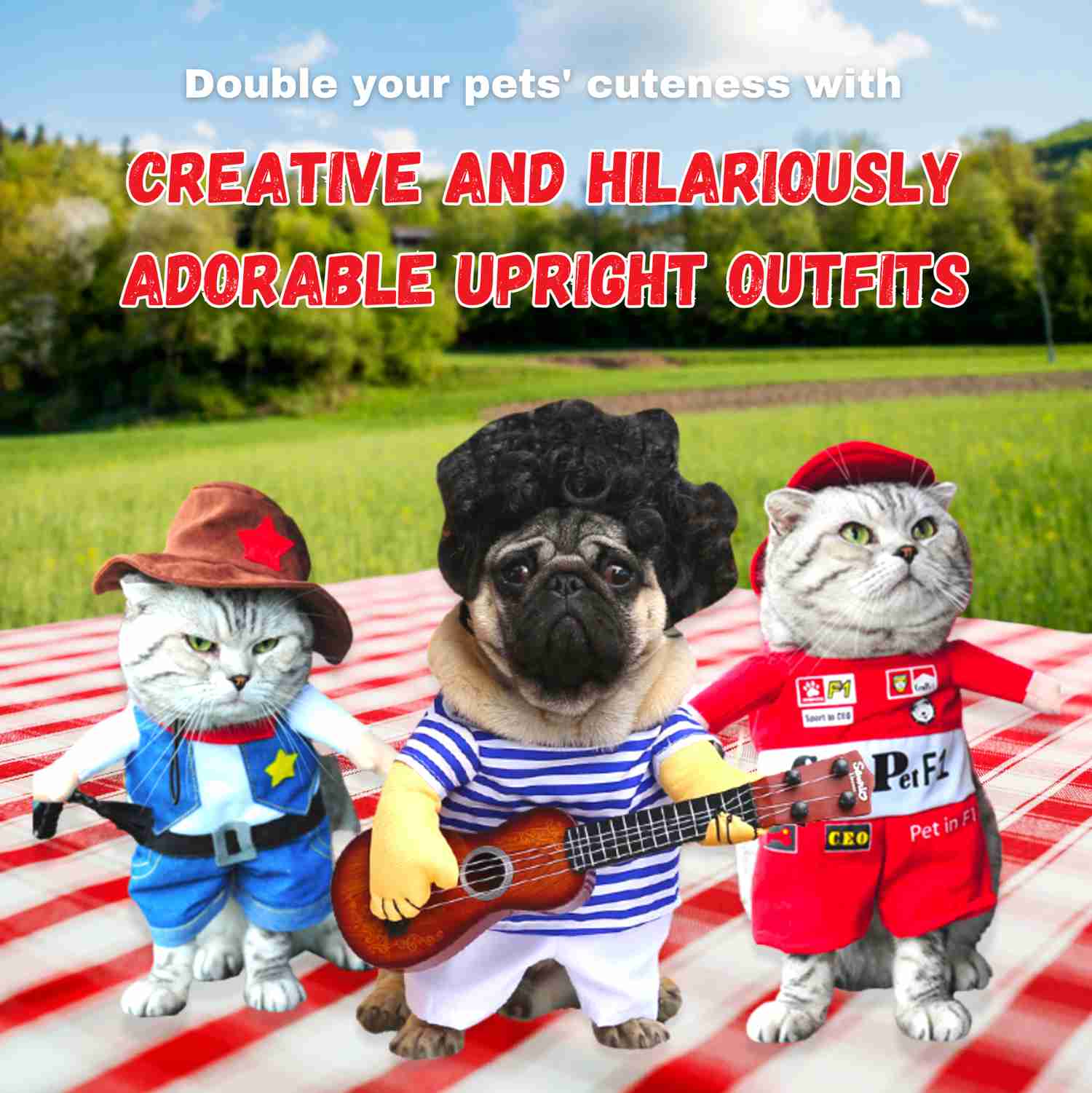 Halloween Dog Costumes - Pirate, Police, Doctor, Guitar, Funny Dress for Pets