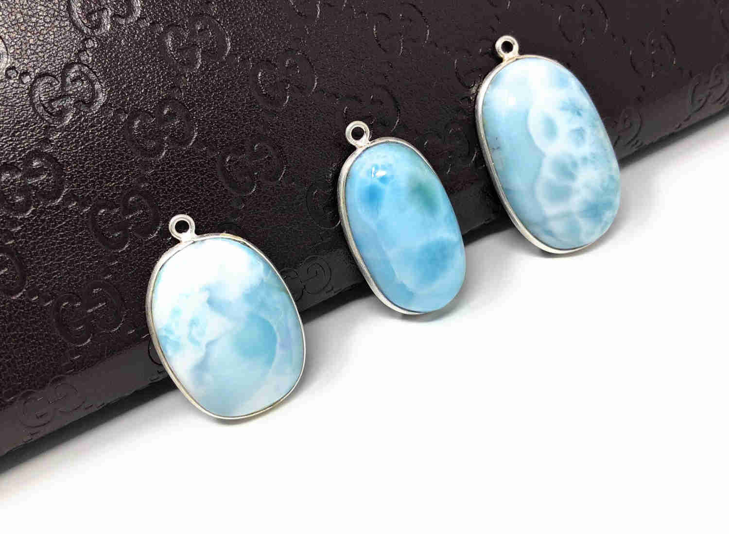 3 Pc AAA Grade Larimar Gemstone Charms, Sterling Silver DIY Jewelry Supplies