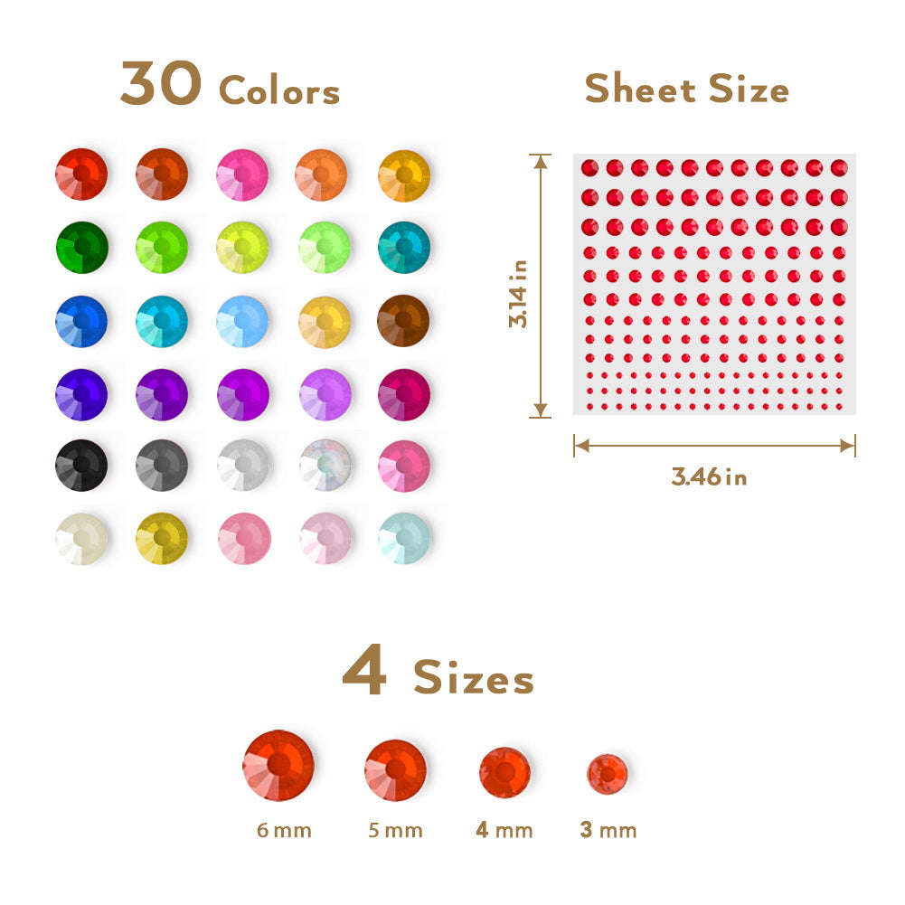 Rhinestone Stickers 4950 PCS, Nicpro Self Adhesive Face Gems Stick on Body Jewels Crystal in 4 Sizes 30 Colors, 30 Embellishments Sheet for Decorations Crafts Nail Makeup