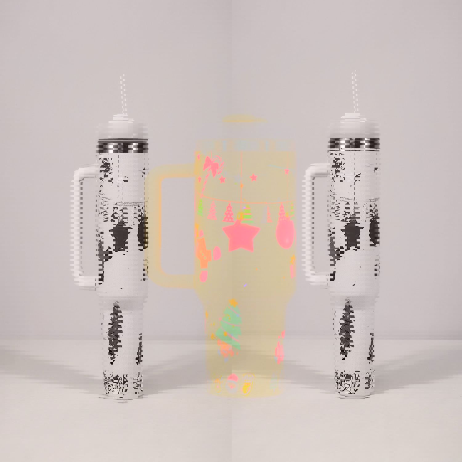 New Christmas Pattern Stainless Steel Vacuum Tumbler with Handle and Straw