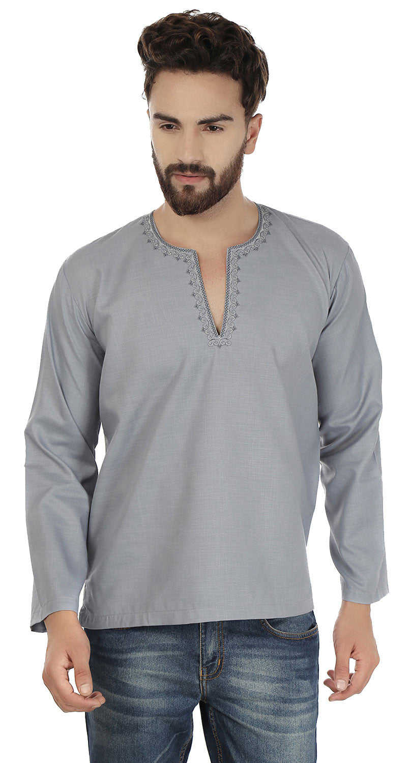 Men's Cotton Short Kurta Shirt - Grey (Indian Clothing)