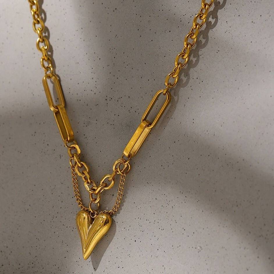 Nadia Heart Necklace - 18K PVD Gold Stainless Steel Elegant Jewelry