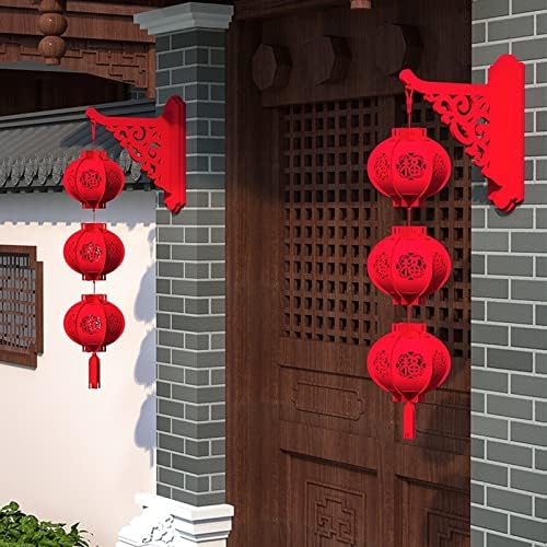 2pcs New Year Pendant Set - 3 Small Joy Red Lanterns with Wall Hanging, Festive Decor for Christmas & Chinese New Year