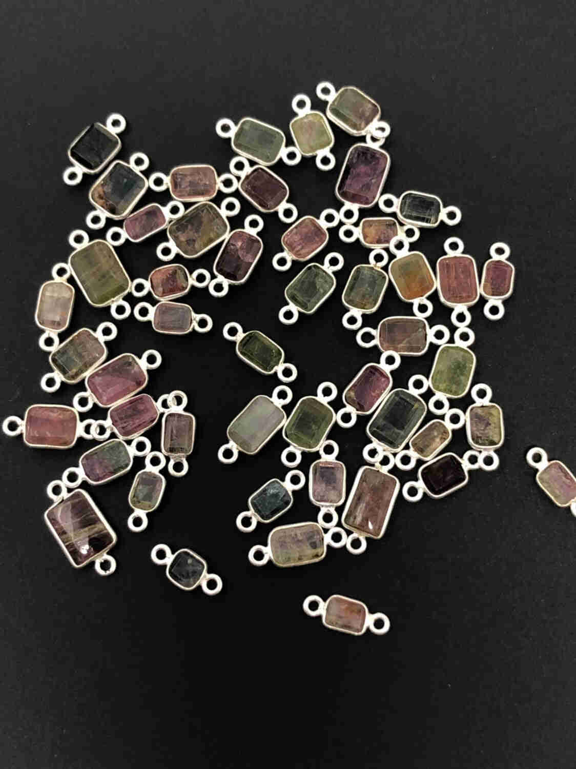 6 Pcs Natural Tourmaline Gemstone Connectors for DIY Jewelry Making