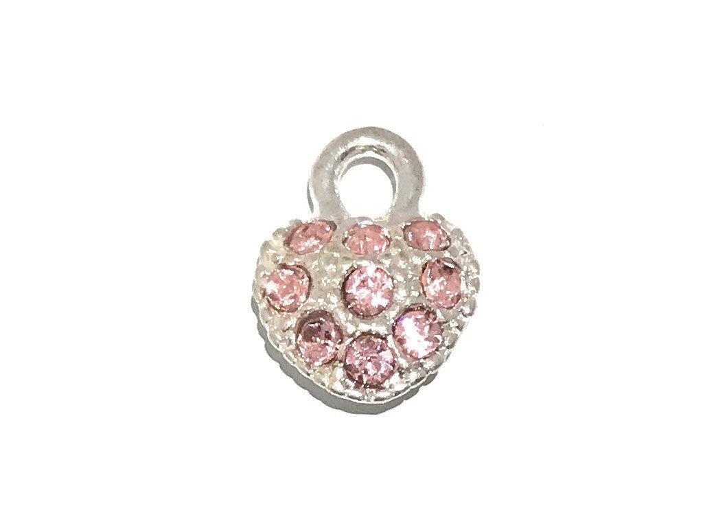Silver Plated Rhinestone Heart Charm Pendant for DIY Jewelry
