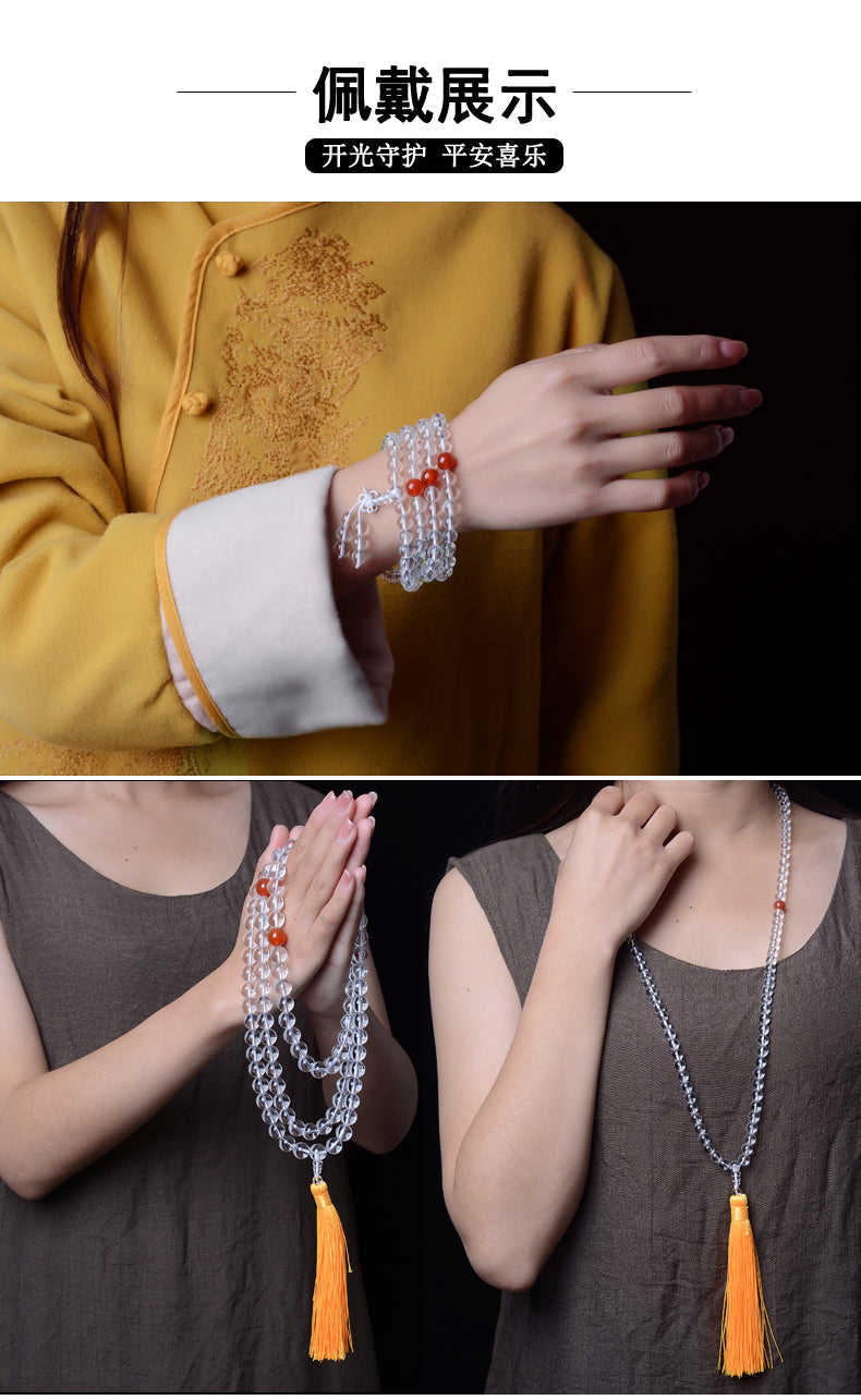 108 Buddha Beads Bracelet Natural White Crystal Rosary Necklace for Men and Women