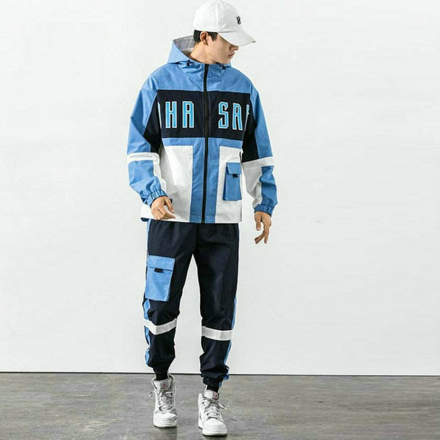 Hip Hop Work Wear Mens Jacket & Pant 2PCs Set Tracksuit Clothing