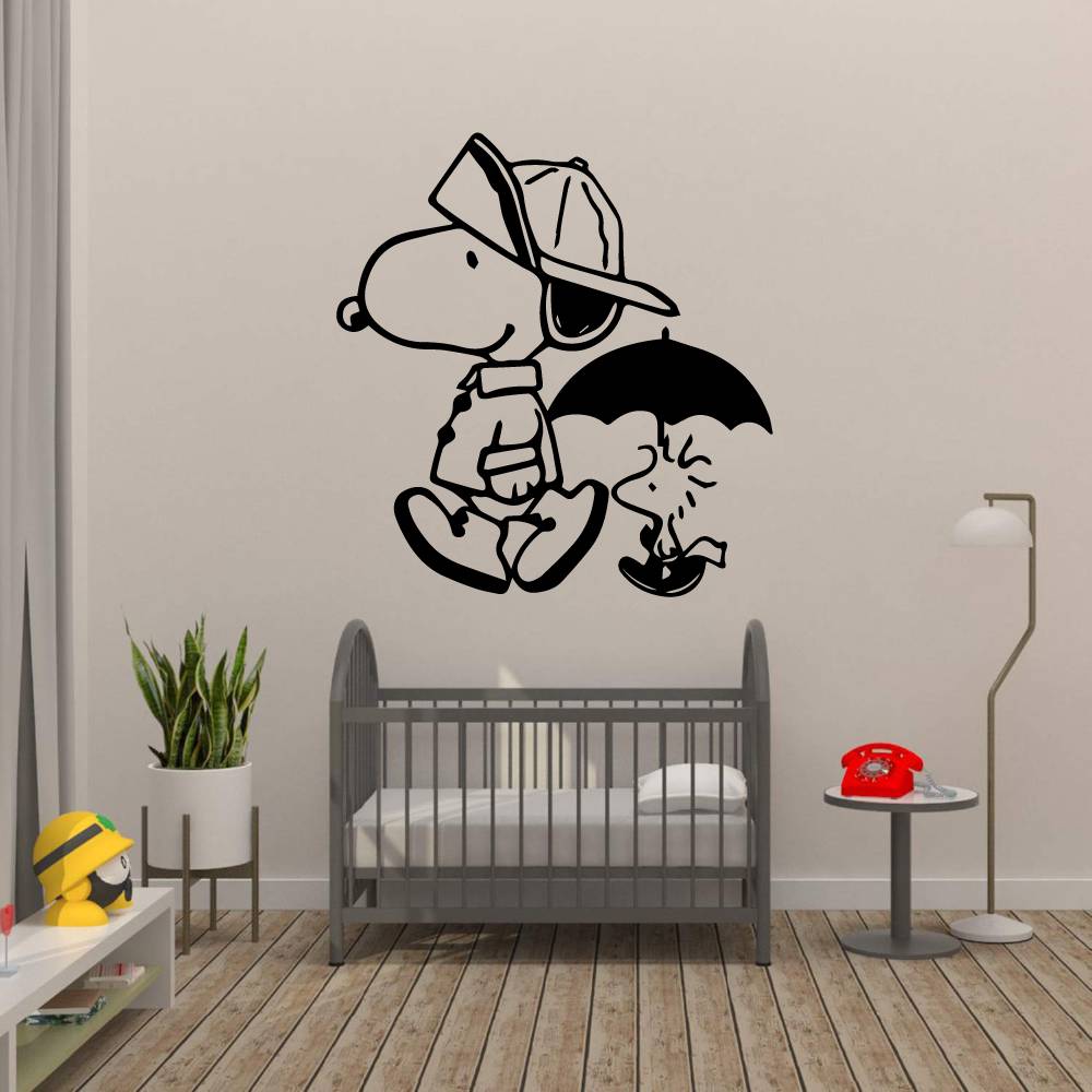 Snoopy Vinyl Wall Art Sticker Decal - Rainy Day Boots Umbrella Hat