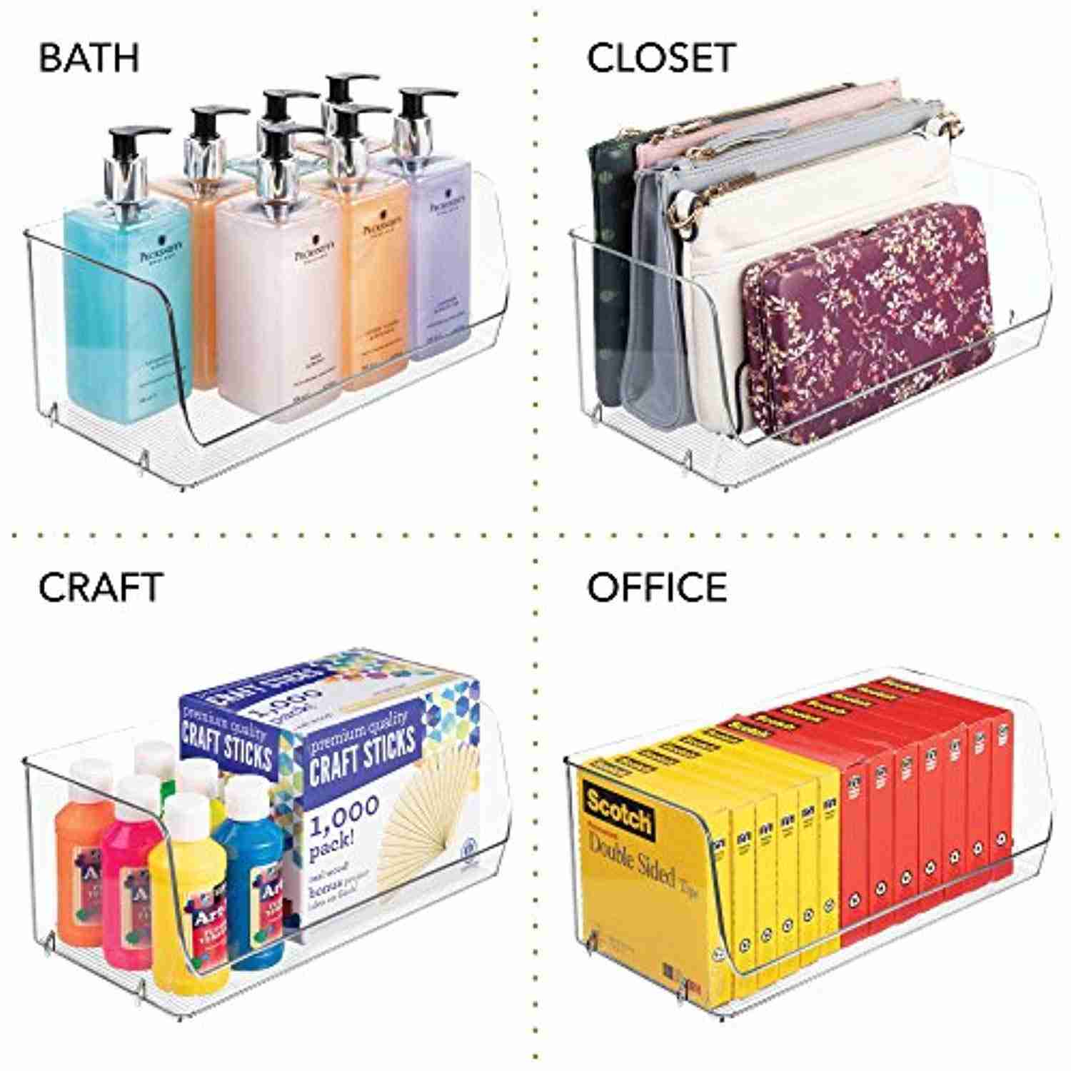 mDesign Medium Stackable Plastic Food Storage Organizer Bin Basket - 2 Pack, Clear