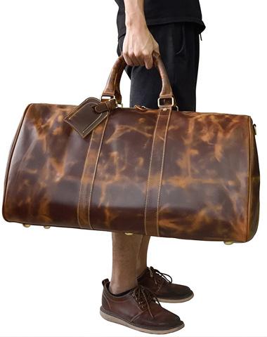 Vintage Leather Men's Large Brown Weekender Travel Duffle Bag