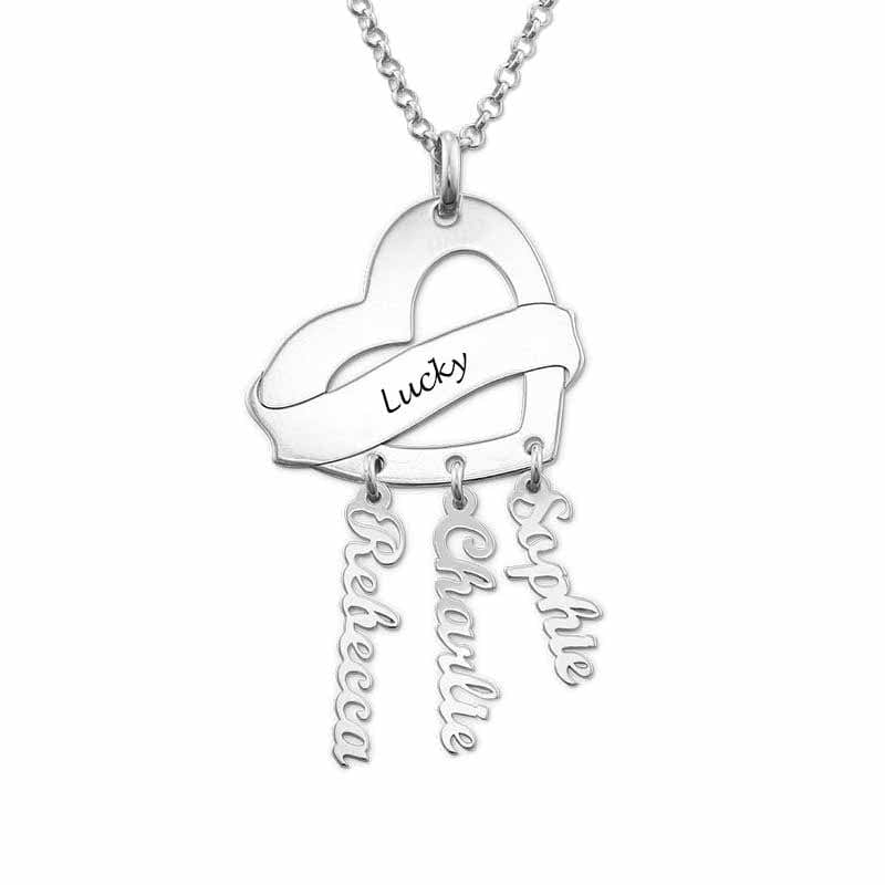 Custom Text Heart Shaped Pendant Necklace - Personalized Silver Name Jewelry for Mother's Day Gift