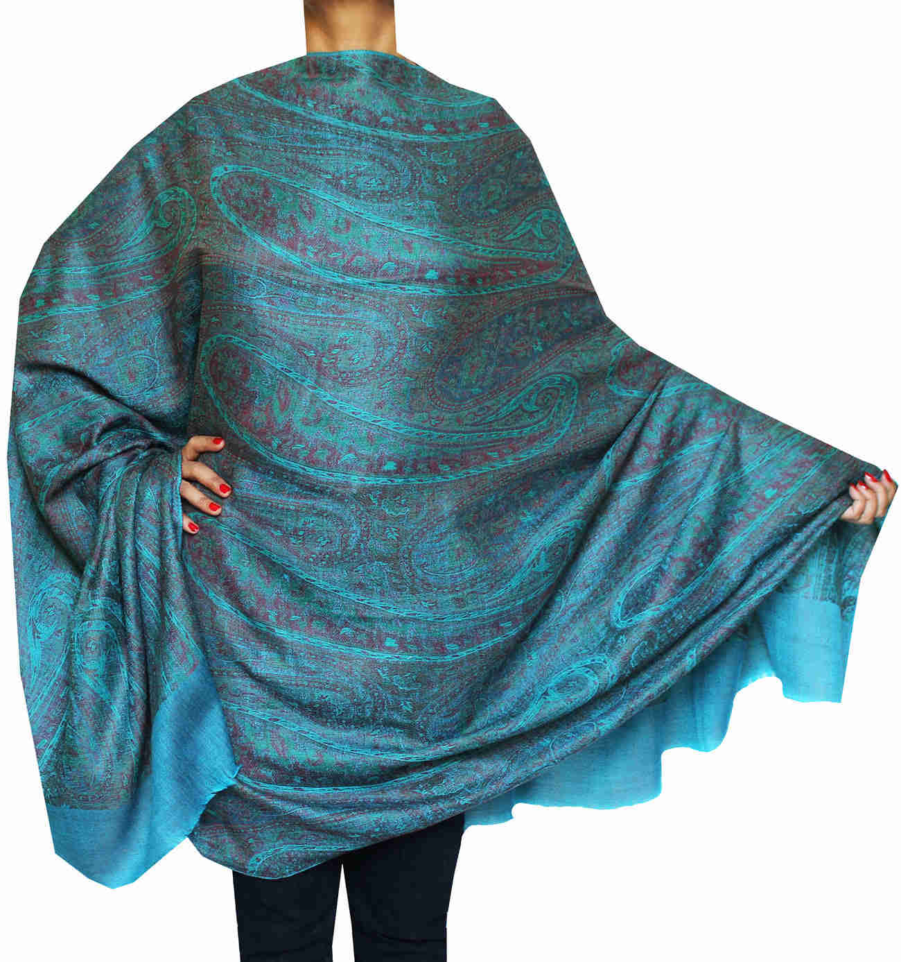 Women's Wool Paisley Shawl Scarves - Handmade in Kashmir (82 x 42 inches)