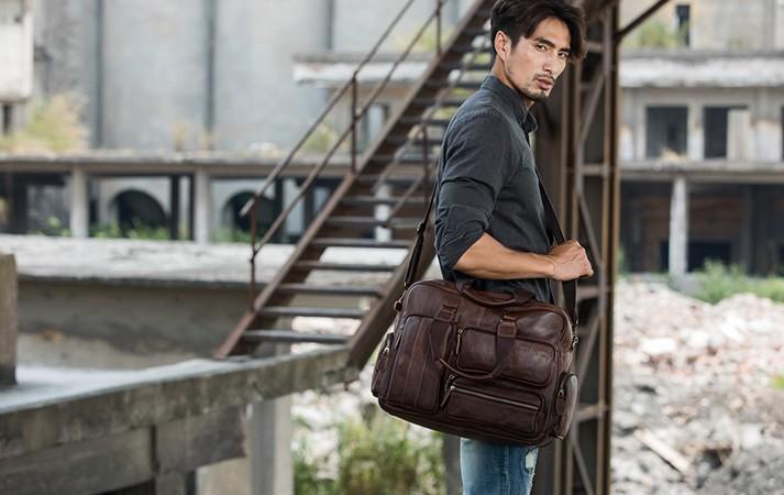 Leather Mens Large Briefcase Work Bag Travel Business Bag
