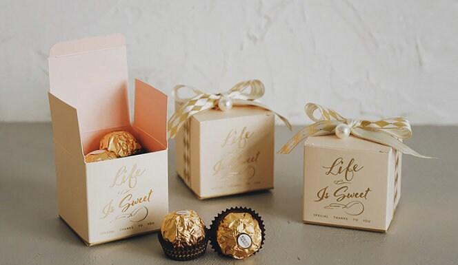 20pcs Checked Ribbon Bronzing Wedding Favor Boxes
