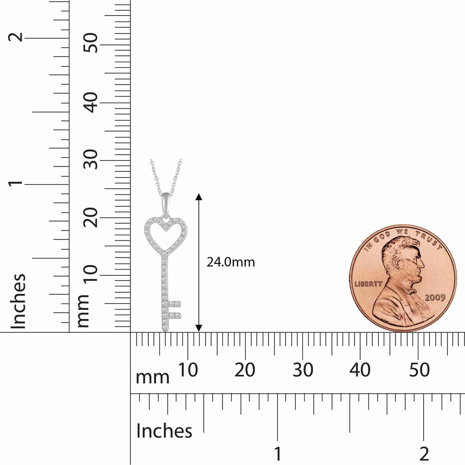 10K White Gold 1/4 Carat TW Round (I2 Clarity) Diamond Key Heart Pendant Necklace