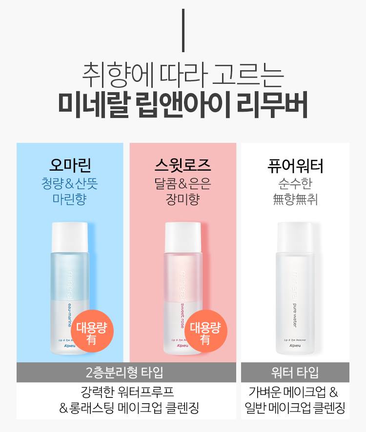 APIEU Mineral Lip & Eye Remover (Eau-Marine) 250ml - Gentle Makeup Remover for Waterproof & Long-Lasting Makeup