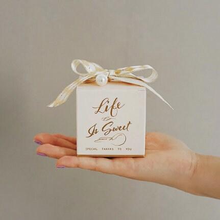 20pcs Checked Ribbon Bronzing Wedding Favor Boxes