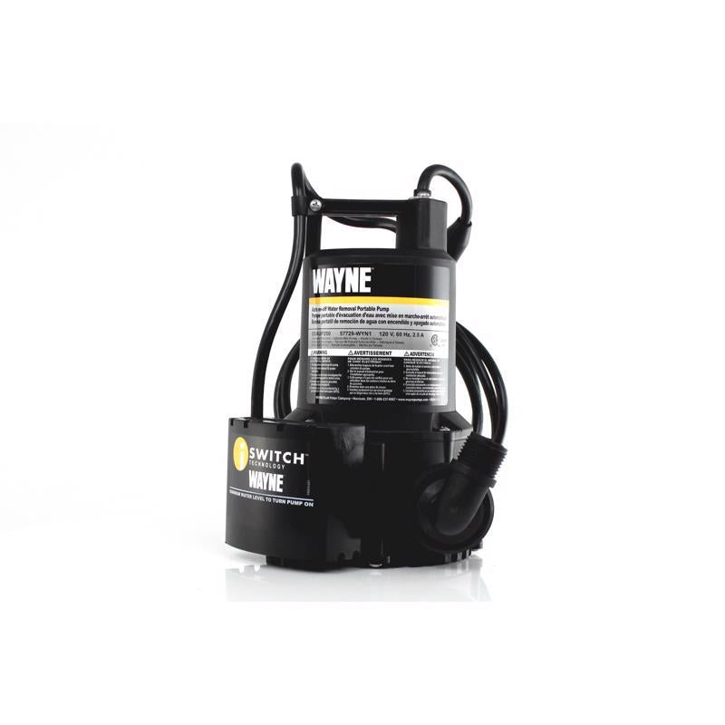 Wayne 1/4 HP 3000 GPH Thermoplastic Electronic Switch Bottom AC Utility Pump